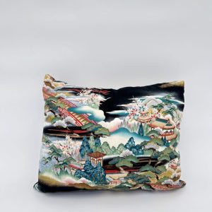 Colorful Asian pond rectangle shaped black throw pillow for cultural decorating
