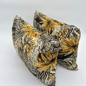 Bronze throw pillow set of 2 with jungle print handmade for elegant design.