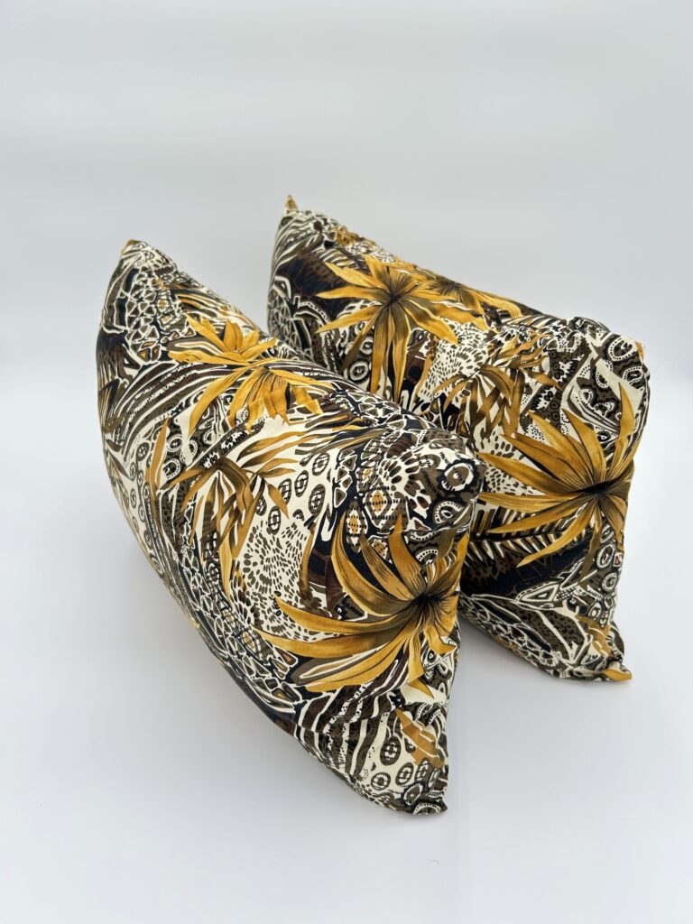 Bronze throw pillow set of 2 with jungle print handmade for elegant design.