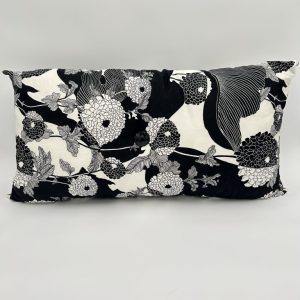 Handmade Black and White Throw Pillow with floral pattern