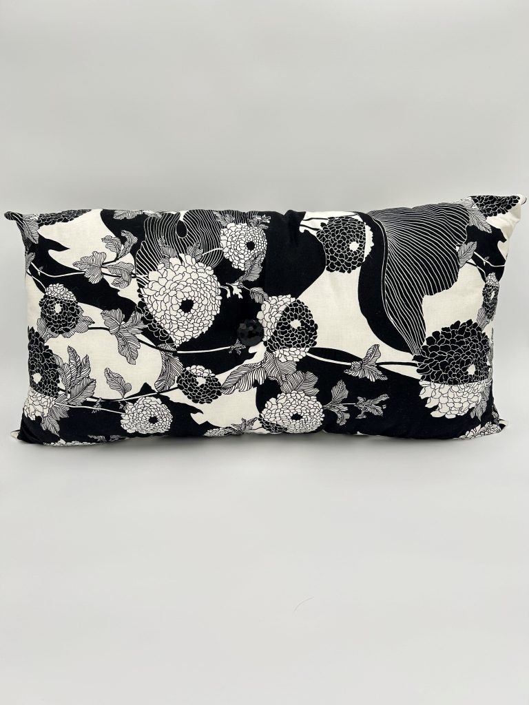 Handmade Black and White Throw Pillow with floral pattern