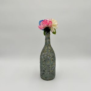 Artistic Olive Green Vase with pink and white flowers inside