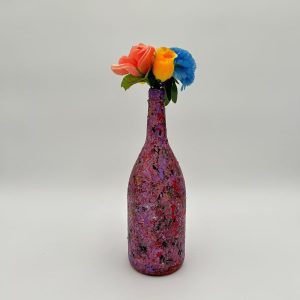 Barbie Pink and Violet Glass Art Vase hand painted with bouquet.