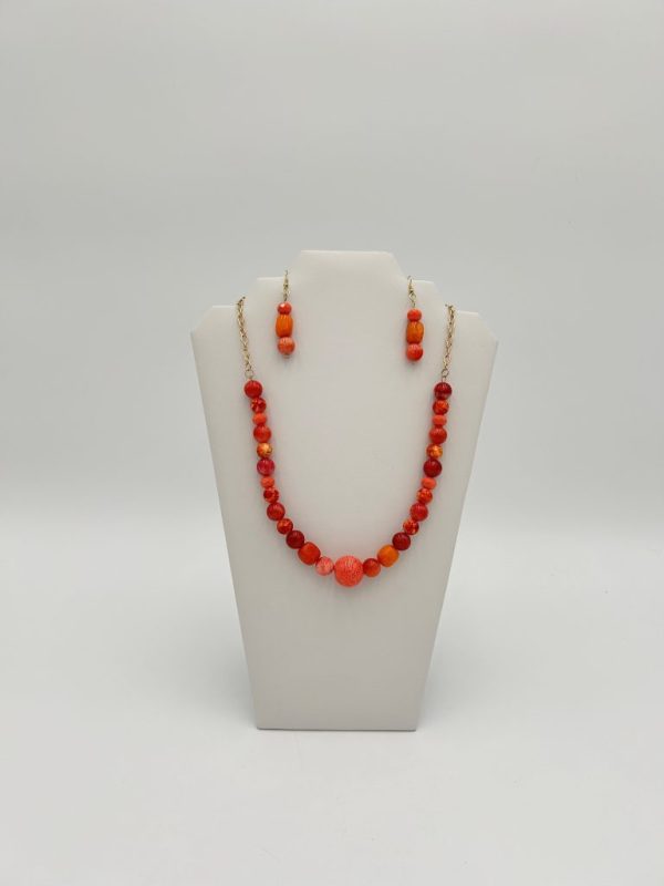 Beaded orange necklace set with matching earrings