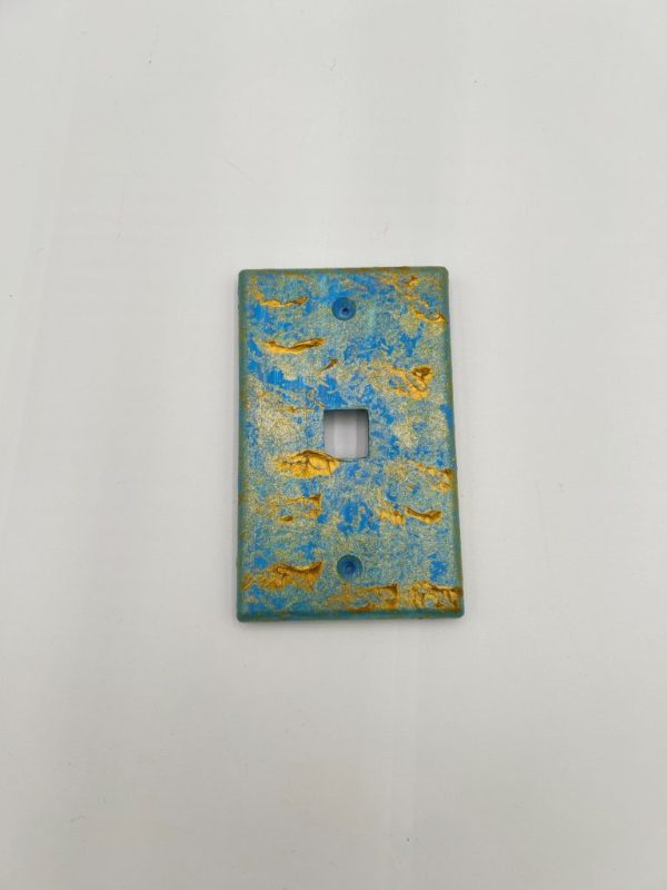 Beach Blue light plate cover with splashes of gold hand painted