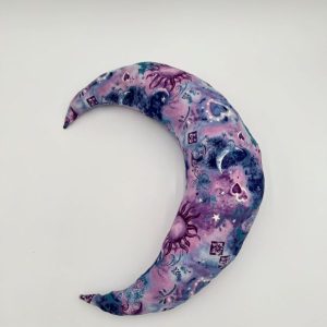 Blue and purple moon pillow handmade for bedroom decorating.