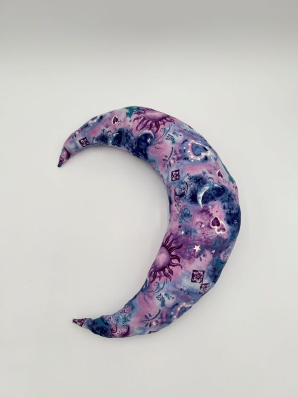 Blue and purple moon pillow handmade for bedroom decorating.