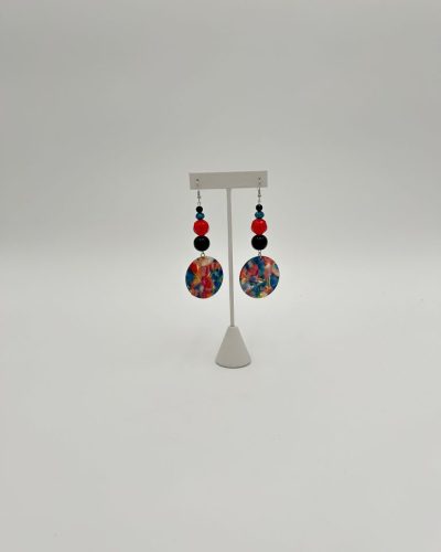 Chic blue, red and black earrings handmade with 70s inspired style