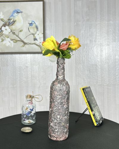 Hand painted dark brown vase with bright bouquet