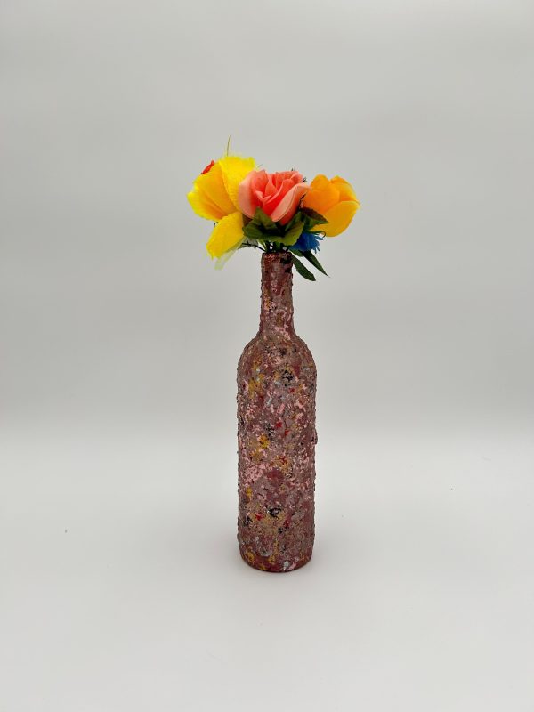 Soft pink flower vase hand painted with yellow flowers inside.