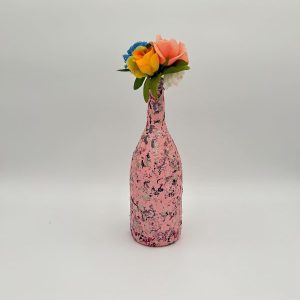 Hand painted candy pink vase with streaks of gray and black.
