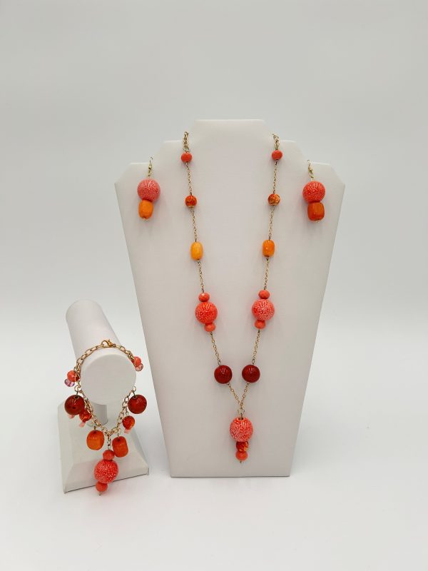 Sorbet Orange Handcrafted Beaded Necklace Set