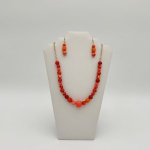 Lady Orange Beaded Necklace Set handmade with matching earrings