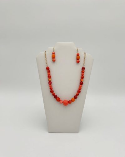 Lady Orange Beaded Necklace Set handmade with matching earrings