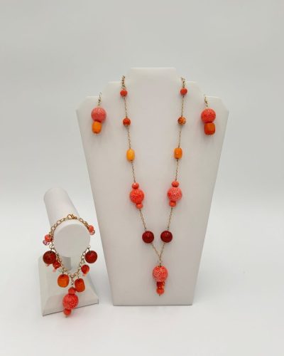 Sorbet orange necklace set handmade with matching earrings and bracelet