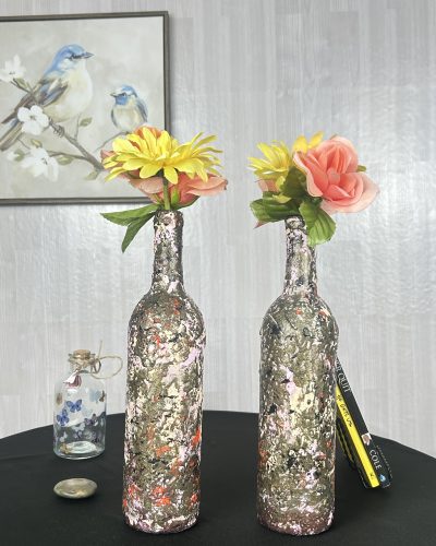 Hand painted brown multi color decorative vase set of 2