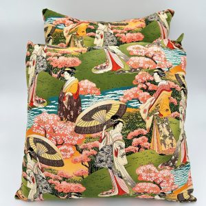 Oriental green throw pillow set of 2 handmade for artistic design.