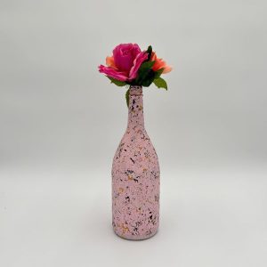 Pink pretty flower vase hand painted with a bright floral arrangement.