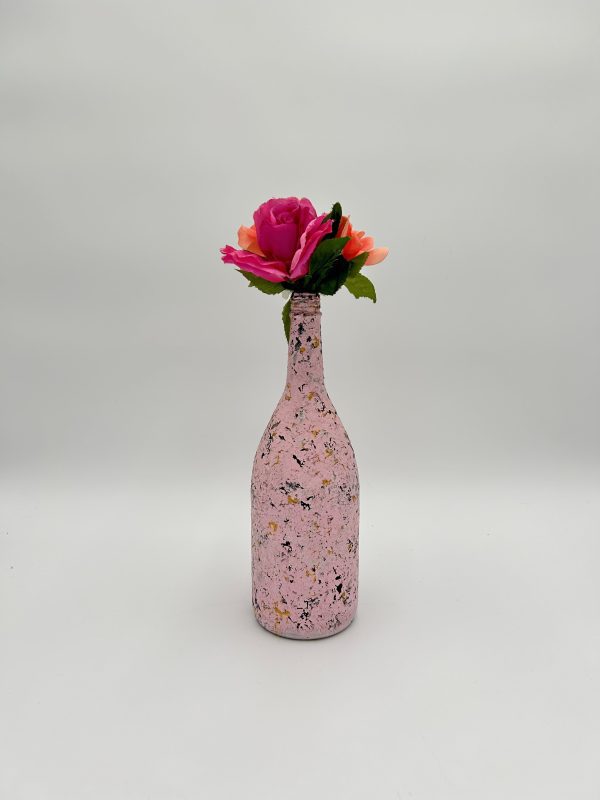 Pink pretty flower vase hand painted with a bright floral arrangement.