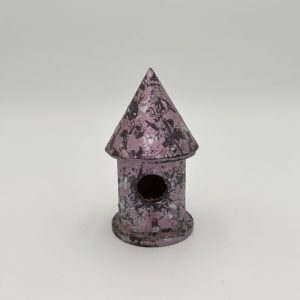 Purple birdhouse unique ornament with traces of violet and silver hand painted