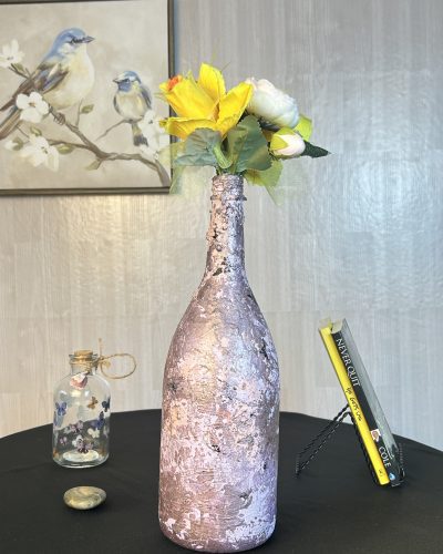 Hand painted purple flower vase with yellow and white flowers