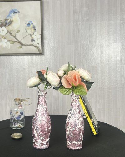 Hand painted mini purple vase set of 2