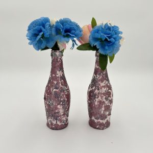 Hand painted purple mini vase set of 2 with flowers inside