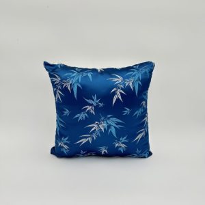 Fancy Silk French Blue Throw Pillow handmade with silver as the secondary color and floral print.