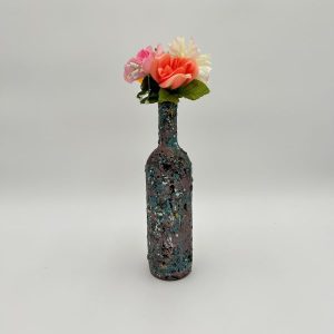 Turquoise and plum purple creative vase hand painted with floral arrangement