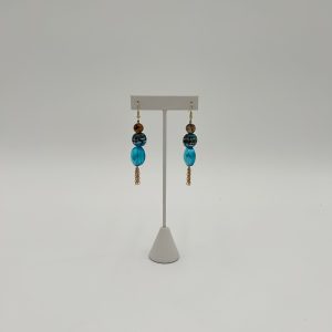 Artic Blue and Toffee Beaded Dangle Earrings