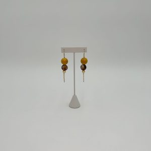 Mahogany brown beaded earrings handmade with jewelry chain