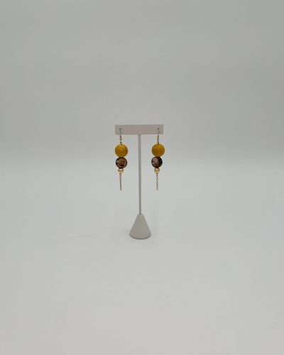 Mahogany brown beaded earrings handmade with jewelry chain