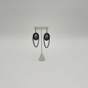 Handmade dangle black earrings with black jewelry chain