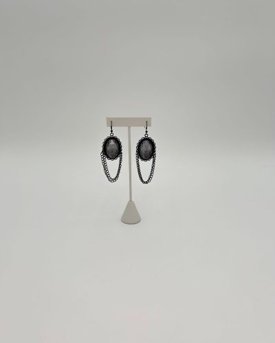 Handmade dangle black earrings with black jewelry chain