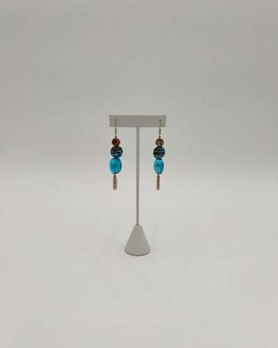 Artic blue beaded earrings handmade with gold jewelry chain