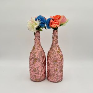 Pink and rose gold vase set of 2, hand painted as a home decor gift.