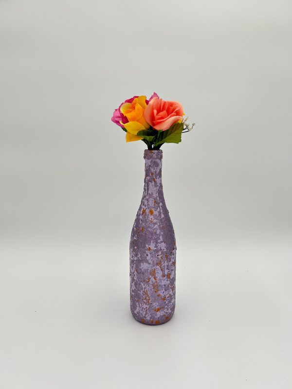 Pretty purple vase with lavender and gold specks hand painted with flowers