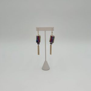 Handmade stylish dangle multicolor earrings with gold chains