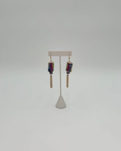 Handmade stylish dangle multicolor earrings with gold chains