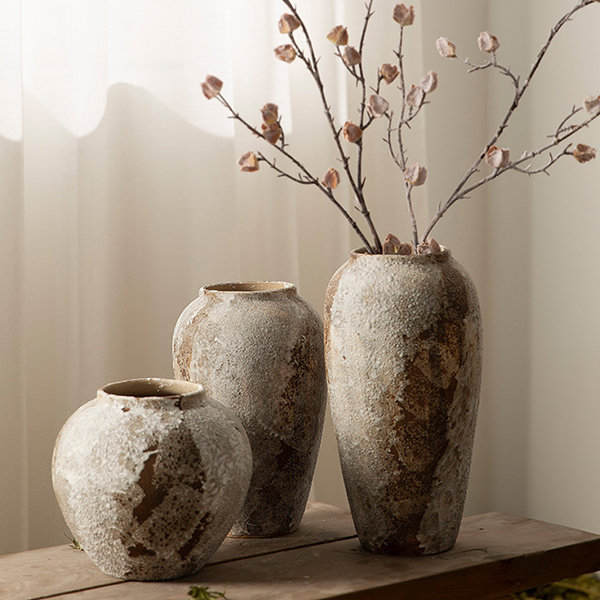 3 elegant brown and tan color antique vases