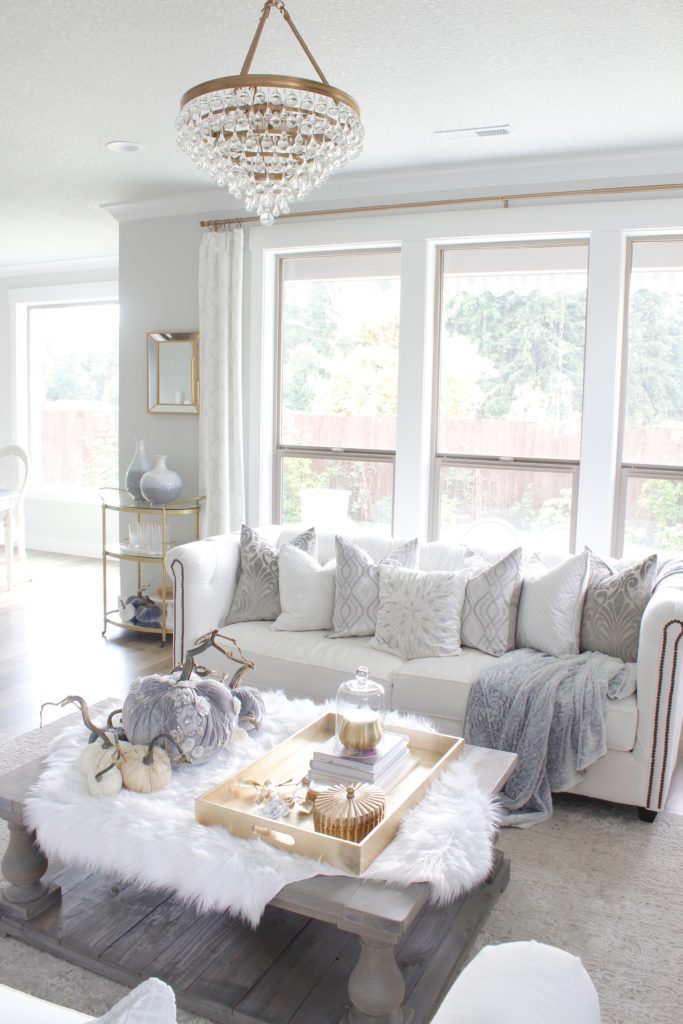 Gray and white luxurious fall living room