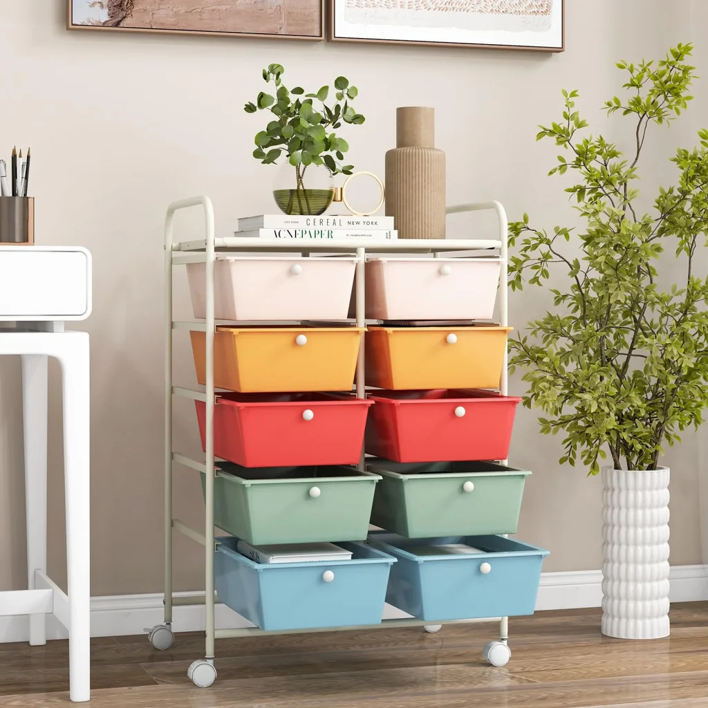 art storage color with 10 different compartments 