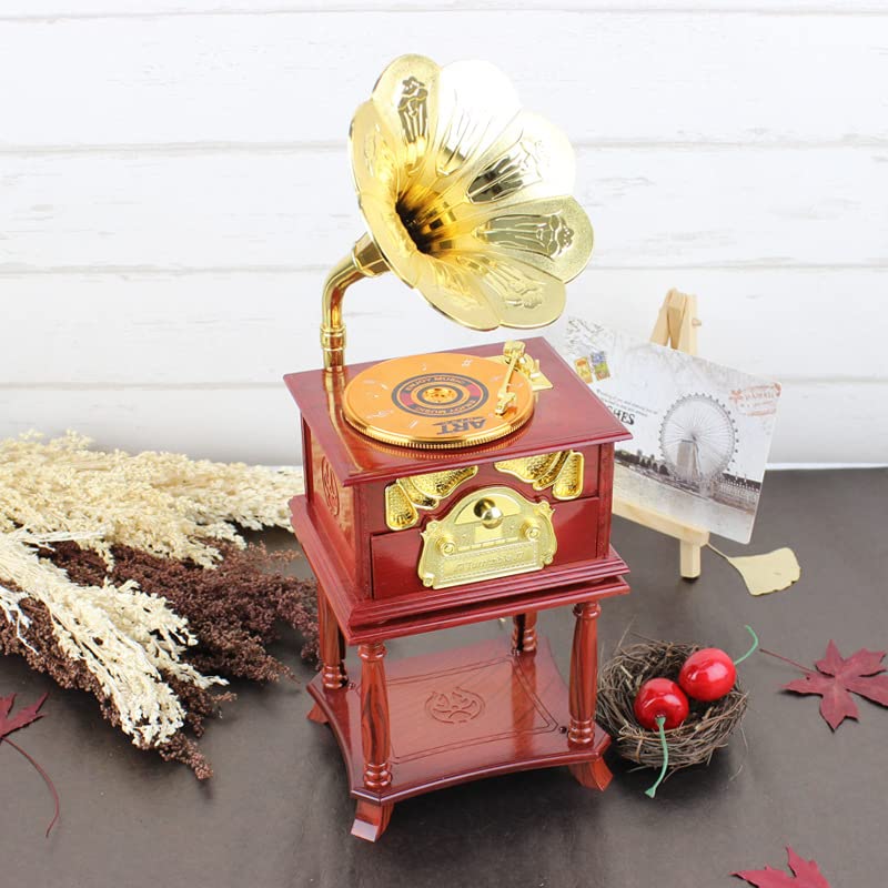 Beautiful brown gramophone decorative music box for fall decorating