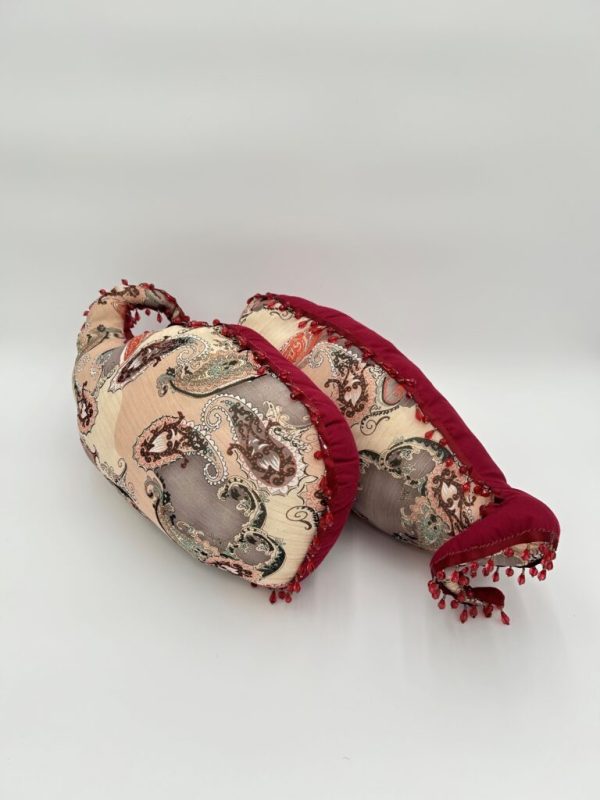 Red paisley throw pillow set of 2 with beaded trim