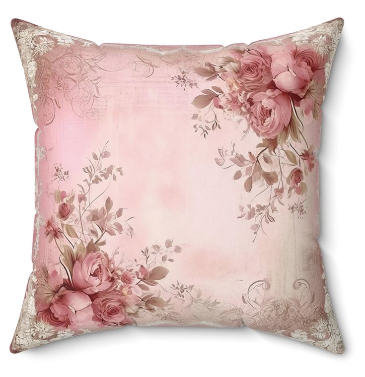 Pink floral print decorative throw pillow