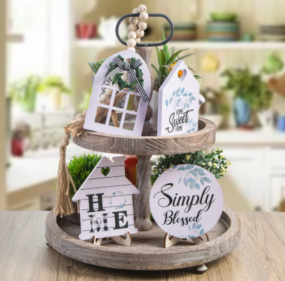 Gray decorative tiered tray, one of the most celebrated gifts for crafters this summer season.