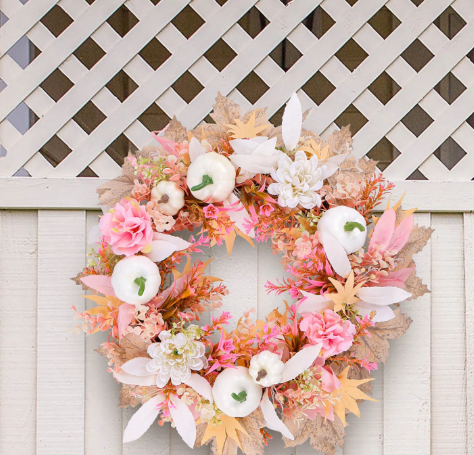 Gorgeous summer pink, peach and white handmade door wreath