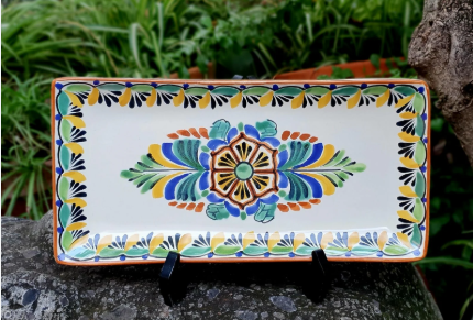 Multicolor hand painted decorative tray with white background