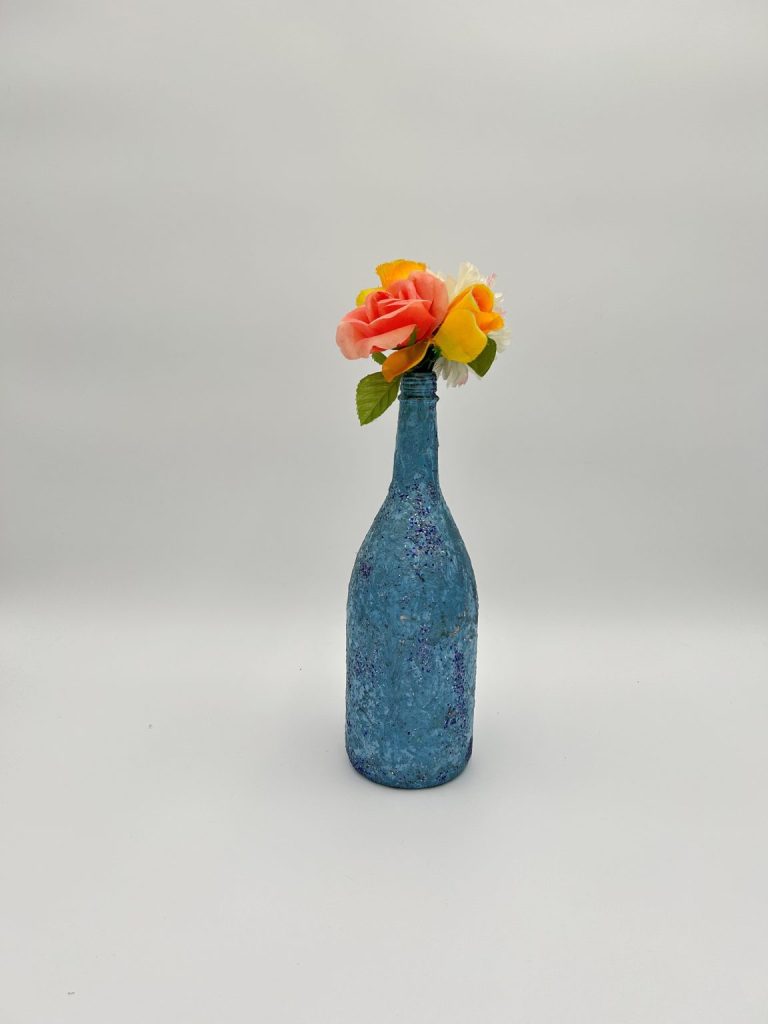 Hand painted sparkle bright blue vase for art decor decorating
